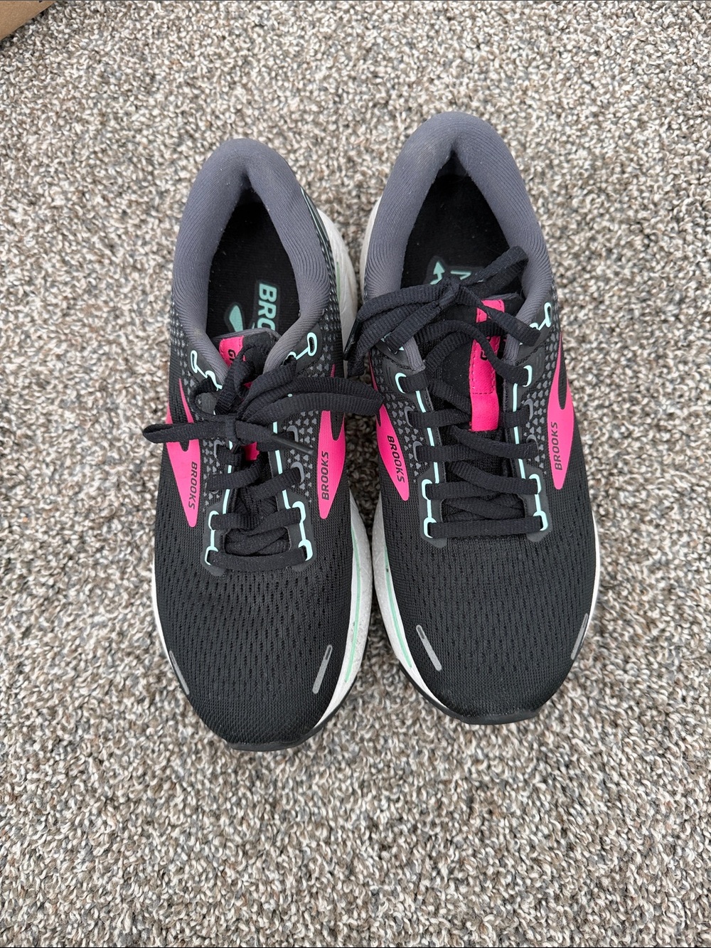 Brooks Women’s Black Running Shoes with Pink and Mint Accents